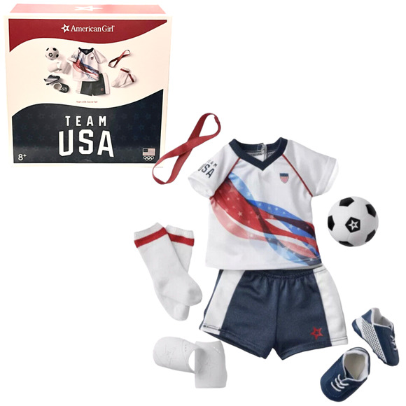 NEW American Girl Doll Team USA SOCCER SET Outfit Top Shorts Cleats Ball Socks + - Picture 1 of 6